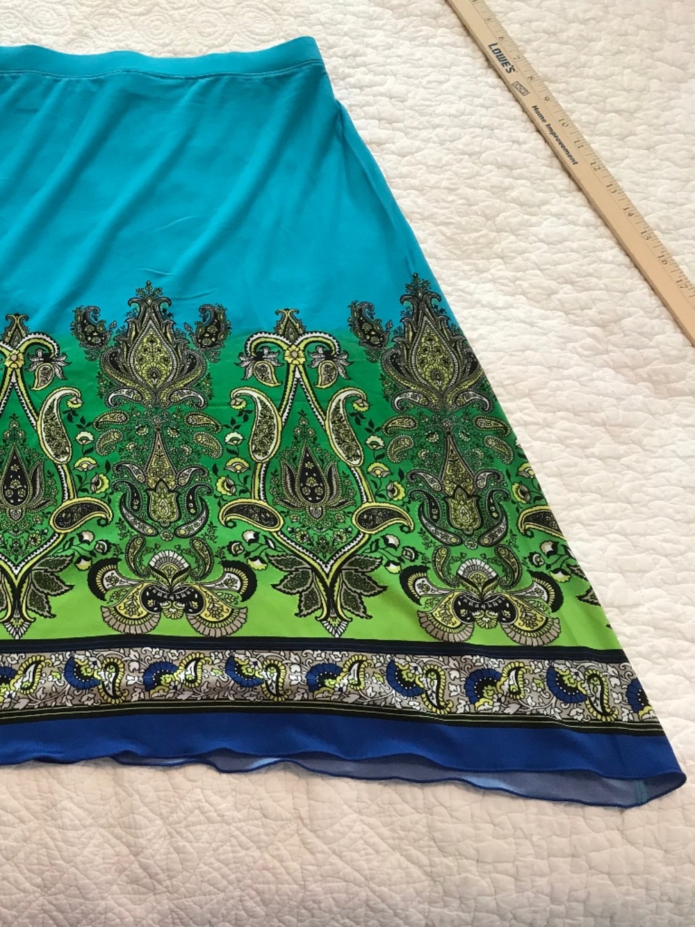 Lightweight & flowy Versona midi skirt in turquoise blue & green paisley (S) - Picture 14 of 16